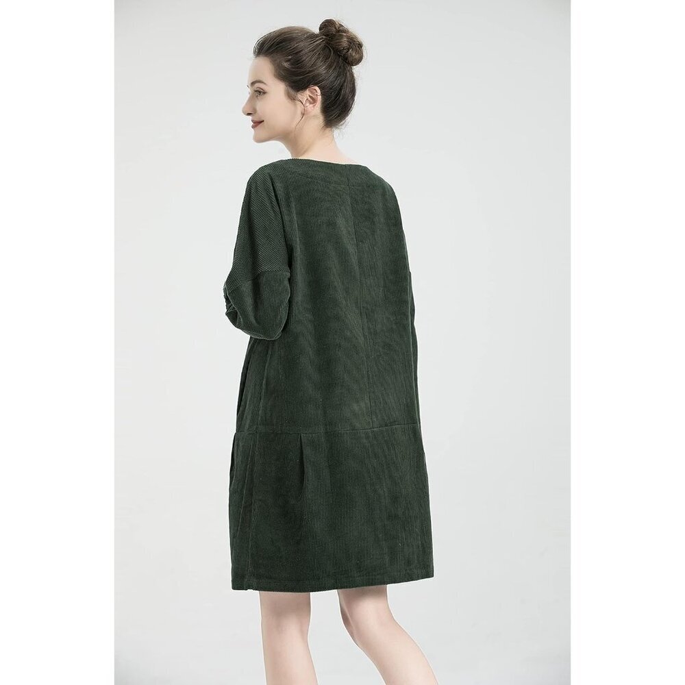 Women's Oversize Corduroy Tunic Dress with Pockets Casual Long Sleeve - Picture 7 of 7